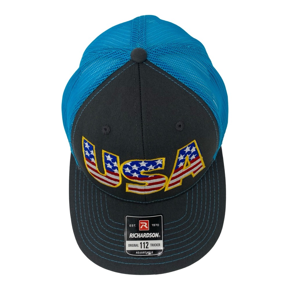 Richardson 112 Trucker Hat USA Flag Gray Blue Patriotic Snapback Mesh Cap New - Picture 7 of 12